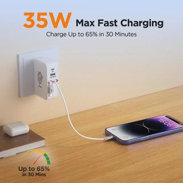 Alt view image 4 of 7 - 4-in-1 Retractable Wall Charger,35W Ultra-Compact Travel Charger