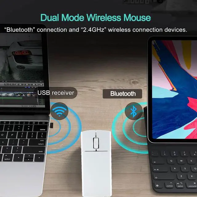 Alt view image 2 of 7 - Ultra Small Bluetooth Wireless Mouse, Dual Mode (BT+2.4G) Noiseless Rechargeable (with Mouse Case), 1200 DPI Slim and Portable Mini Travel Cordless Mice for PC Computer Laptop (White)
