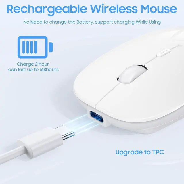 Alt view image 4 of 6 - Bluetooth Mouse for Laptop/MacBook/iPad/Android PC,Rechargable Quiet Slim Wireless Mice Compatible with Windows/Linux/Tablet,White