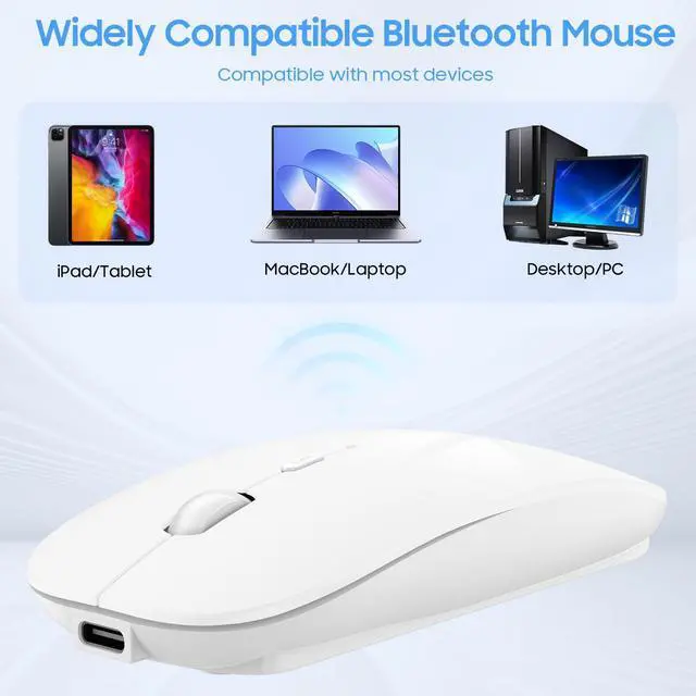 Alt view image 5 of 6 - Bluetooth Mouse for Laptop/MacBook/iPad/Android PC,Rechargable Quiet Slim Wireless Mice Compatible with Windows/Linux/Tablet,White