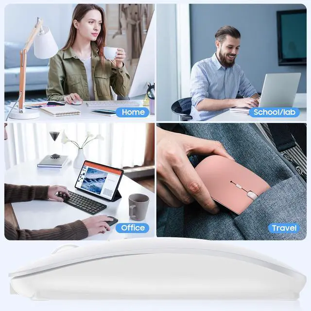 Alt view image 6 of 6 - Bluetooth Mouse for Laptop/MacBook/iPad/Android PC,Rechargable Quiet Slim Wireless Mice Compatible with Windows/Linux/Tablet,White