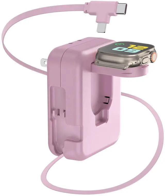 Main image of 3 in 1 Retractable Wall Charger for Apple Watch,36W Fast Charging Block with 31 Inch Cables,Multi-Device Travel Charger for iPhone 17/16/15/14/13/12, iWatch & AirPods (Pink)