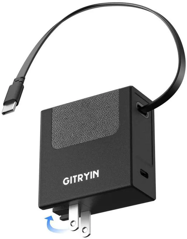 Main image of 40W USB C Wall Charger with Built-in Retractable Cable, 2-in-1 Foldable Fast Charger Block, Travel Essentials Compatible for iPhone 17/16/15, iPad, Galaxy, Pixel, Black