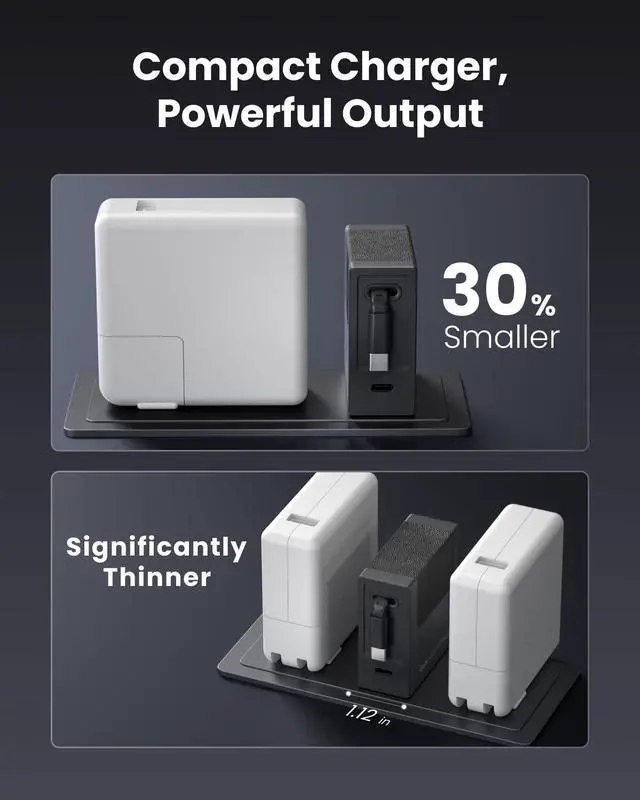 Alt view image 6 of 7 - 40W USB C Wall Charger with Built-in Retractable Cable, 2-in-1 Foldable Fast Charger Block, Travel Essentials Compatible for iPhone 17/16/15, iPad, Galaxy, Pixel, Black