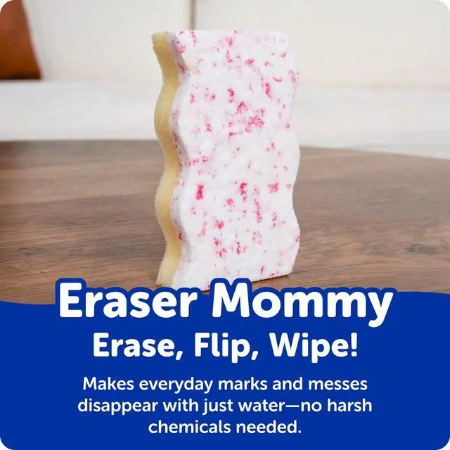 Alt view image 2 of 7 - Eraser Mommy Sponges 45x - Water-Activated Cleaning Sponge with FlexTexture Scrubbing Gems - 3-in-1 Erase, Scrub, Wipe Tool for Walls, Doors, Baseboards, Hard Surfaces (6 Count)
