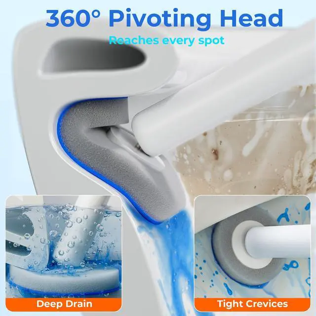 Alt view image 2 of 7 - Disposable Toilet Brush and Holder Set - Hands-Free Eject Sponge Toilet Wand with Floor Standing Caddy, Secure-Lock Hangable Toilet Scrubber