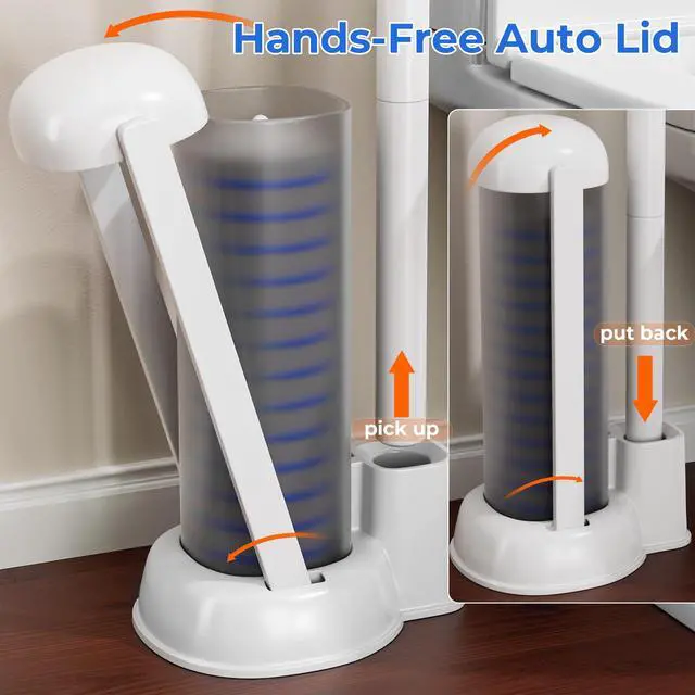 Alt view image 3 of 7 - Disposable Toilet Brush and Holder Set - Hands-Free Eject Sponge Toilet Wand with Floor Standing Caddy, Secure-Lock Hangable Toilet Scrubber