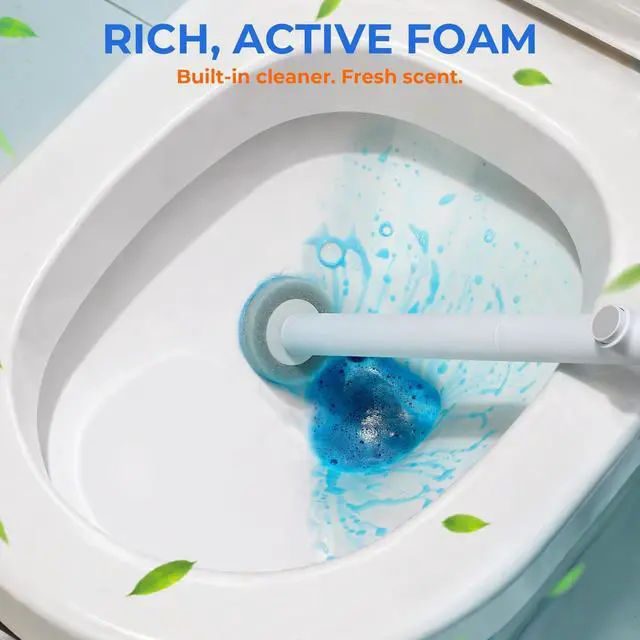 Alt view image 7 of 7 - Disposable Toilet Brush and Holder Set - Hands-Free Eject Sponge Toilet Wand with Floor Standing Caddy, Secure-Lock Hangable Toilet Scrubber