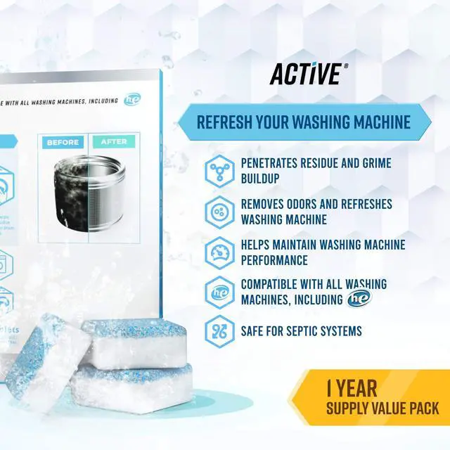 Alt view image 2 of 5 - Washing Machine Cleaner Descaler 24 Pack - Deep Cleaning Tablets For HE Front Loader & Top Load Washer, Septic Safe Eco-Friendly Deodorizer, Clean Inside Drum and Laundry Tub Seal - 12 Month Supply