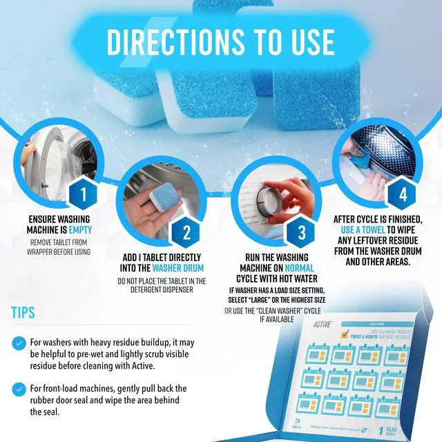 Alt view image 4 of 5 - Washing Machine Cleaner Descaler 24 Pack - Deep Cleaning Tablets For HE Front Loader & Top Load Washer, Septic Safe Eco-Friendly Deodorizer, Clean Inside Drum and Laundry Tub Seal - 12 Month Supply