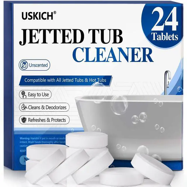 Main image of Jetted Tub Cleaner Bathtub Tabs - 24 Pack Jet Tub Cleaning Tablets,Jet Tub Cleaner for Bathtub Compatible with Spa Bath & Whirlpool,Septic Safe Bath Jet Scale and Residue Remover-2 Year Supply