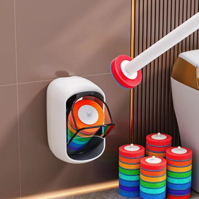 Main image of Disposable Toilet Brush with 35 Refill Pads, Auto-Open, Water-Activated Cleaning Heads, Wall-Mounted Toilet Kit for Bathroom & Tub