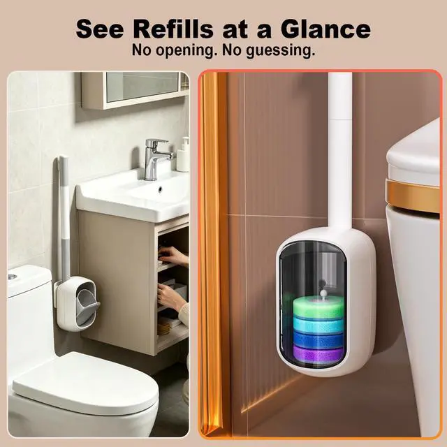 Alt view image 7 of 7 - Disposable Toilet Brush with 35 Refill Pads, Auto-Open, Water-Activated Cleaning Heads, Wall-Mounted Toilet Kit for Bathroom & Tub