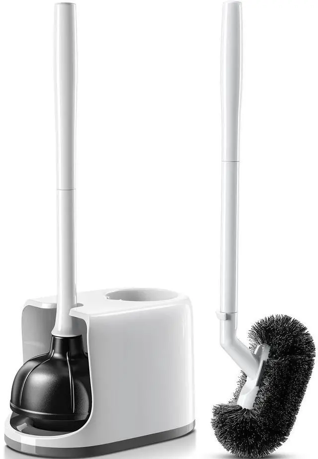 Main image of Toilet Plunger Bowl Brush ComboHeavy Duty Rubber for Drain Clog Remover - Curved Design Bristles for Deep Cleaning Under Rim - Compact Bathroom Cleaning Tools for New Homet Essentials - White