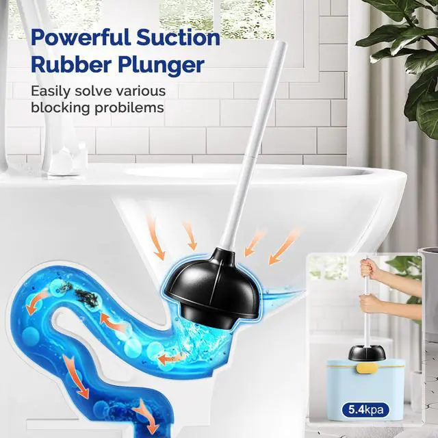 Alt view image 3 of 7 - Toilet Plunger Bowl Brush ComboHeavy Duty Rubber for Drain Clog Remover - Curved Design Bristles for Deep Cleaning Under Rim - Compact Bathroom Cleaning Tools for New Homet Essentials - White