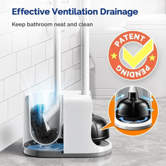Alt view image 5 of 7 - Toilet Plunger Bowl Brush ComboHeavy Duty Rubber for Drain Clog Remover - Curved Design Bristles for Deep Cleaning Under Rim - Compact Bathroom Cleaning Tools for New Homet Essentials - White