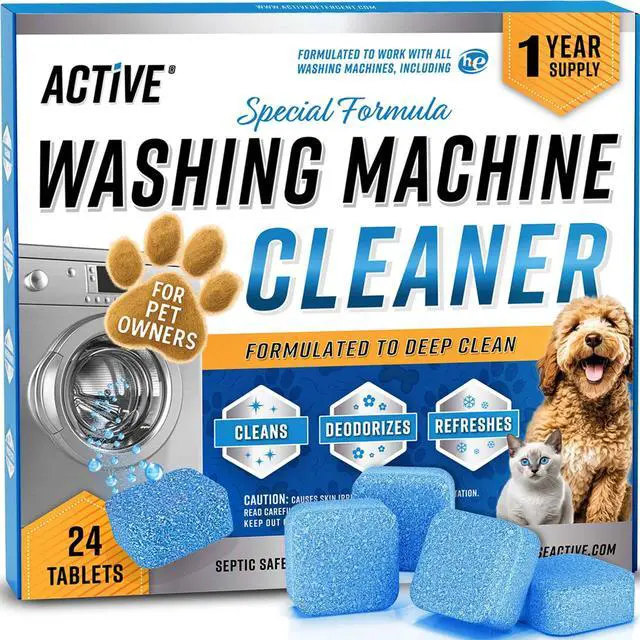 Main image of Washing Machine Cleaner for Pet Owners Enzymatic Deep Clean Descaler for Cat & Dog Hair, Urine, Odor, Residue, 24 Septic-Safe Tablets for Top Load, Front Loader, HE Washer Tub - 1 Year Supply