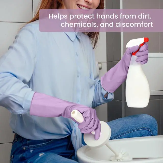 Alt view image 4 of 7 - Rubber Cleaning Gloves for Dishwashing, 4 Pairs Reusable Kitchen Gloves for Washing Dishes and Household Cleaning, Colorful Dish Gloves with Flocked Lining and Non-Slip Grip, Pefect for Woman Men - M