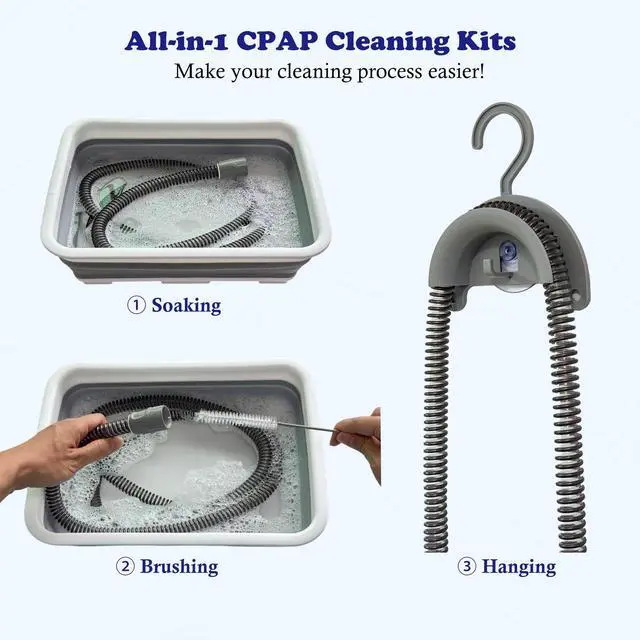 Alt view image 2 of 7 - CPAP Cleaning Kits with Tube and Mask Brush, Collapsible Wash Basin & Hose Hanger - CPAP Hose Cleaner Supplies to Make Cpap Accessories Cleaning, Drying, Storing Easier