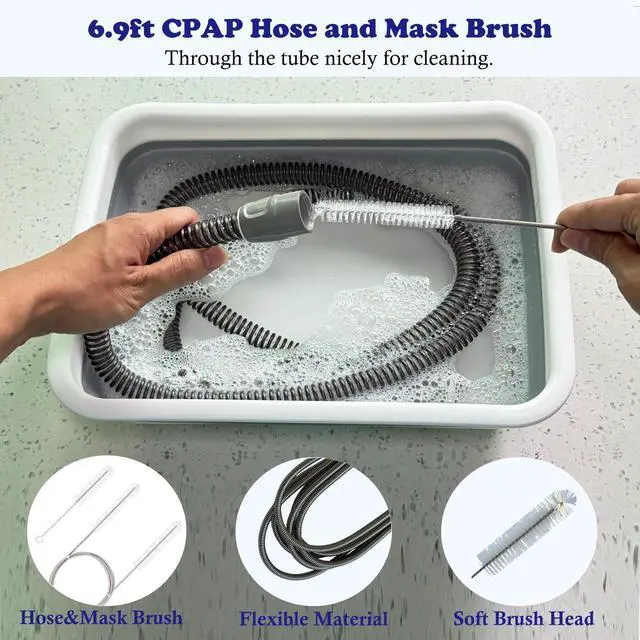Alt view image 5 of 7 - CPAP Cleaning Kits with Tube and Mask Brush, Collapsible Wash Basin & Hose Hanger - CPAP Hose Cleaner Supplies to Make Cpap Accessories Cleaning, Drying, Storing Easier