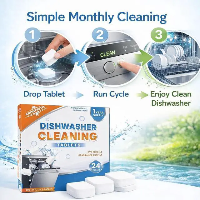 Alt view image 2 of 7 - Dishwasher Cleaner Tablets Dishwasher Deep Cleaner & Descaler, Removes Grease, Limescale & Odor | Dye Free, Fragrance Free | 24 Count, 1 Year Supply | Fits All Dishwashers