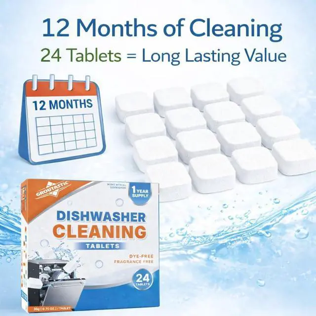 Alt view image 6 of 7 - Dishwasher Cleaner Tablets Dishwasher Deep Cleaner & Descaler, Removes Grease, Limescale & Odor | Dye Free, Fragrance Free | 24 Count, 1 Year Supply | Fits All Dishwashers