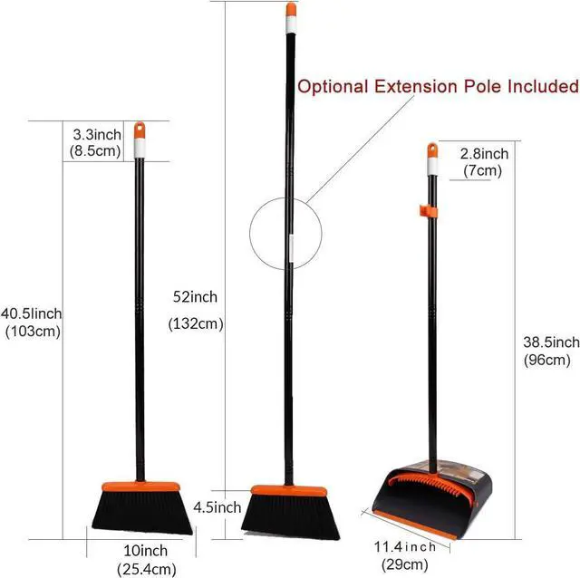 Alt view image 2 of 7 - Broom and Dustpan Set with 52" Long Handle for Home Kitchen Room Office Lobby Floor Use Upright Stand Up Stand Up Broom with Dustpan Combo