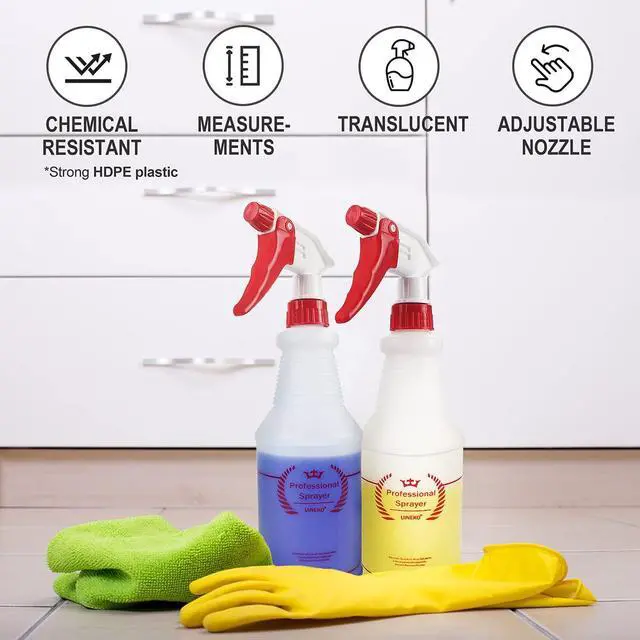 Alt view image 3 of 7 - Plastic Spray Bottle (4 Pack, 24 Oz, All-Purpose) Heavy Duty Spraying Bottles Leak Proof Mist Empty Water Bottle for Cleaning Solution Planting Pet with Adjustable Nozzle and Measurements