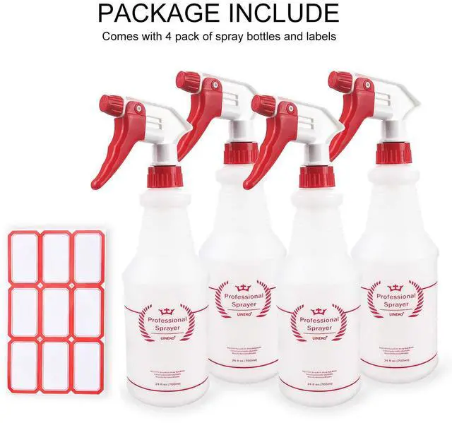 Alt view image 6 of 7 - Plastic Spray Bottle (4 Pack, 24 Oz, All-Purpose) Heavy Duty Spraying Bottles Leak Proof Mist Empty Water Bottle for Cleaning Solution Planting Pet with Adjustable Nozzle and Measurements