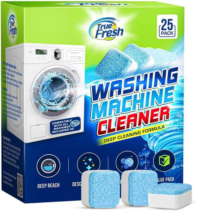 Main image of Washing Machine Cleaner Tablets 25 Pack for Front Load, Top Load & HE Washers, Helps Remove Odor-Causing Residue, Limescale & Grime, Deep Cleans Drum, Pump, Valve & Hoses, Septic Safe