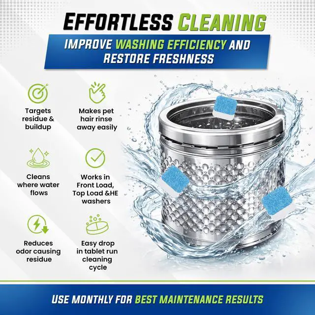 Alt view image 3 of 6 - Washing Machine Cleaner Tablets 25 Pack for Front Load, Top Load & HE Washers, Helps Remove Odor-Causing Residue, Limescale & Grime, Deep Cleans Drum, Pump, Valve & Hoses, Septic Safe
