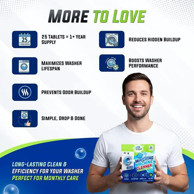 Alt view image 6 of 6 - Washing Machine Cleaner Tablets 25 Pack for Front Load, Top Load & HE Washers, Helps Remove Odor-Causing Residue, Limescale & Grime, Deep Cleans Drum, Pump, Valve & Hoses, Septic Safe