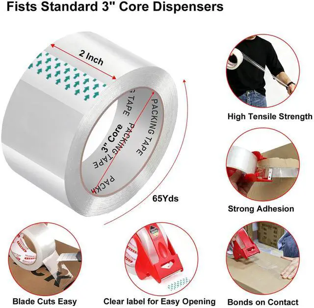 Alt view image 2 of 7 - Clear Packing Tape, Heavy Duty Packaging Tape Refills 6 Rolls, 2 inch x 65 Yards, Shipping Tape Box Tape Mailing Tape for Shipping Packaging Moving Sealing and Storage, Fathers Gifts