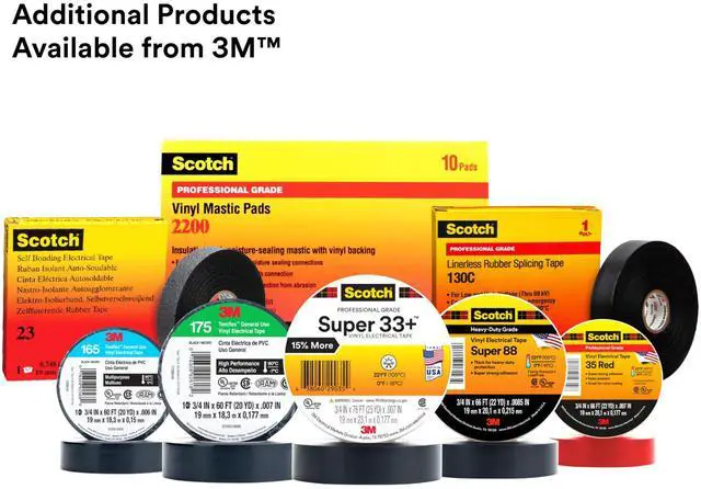 Alt view image 6 of 7 - Scotch Vinyl Electrical Tape Super 88, 3/4 in x 44 ft, Black, 1 roll, Premium Grade, Rubber Resin Adhesive, PVC Backing, All-Season Heavy Duty Electric Tape