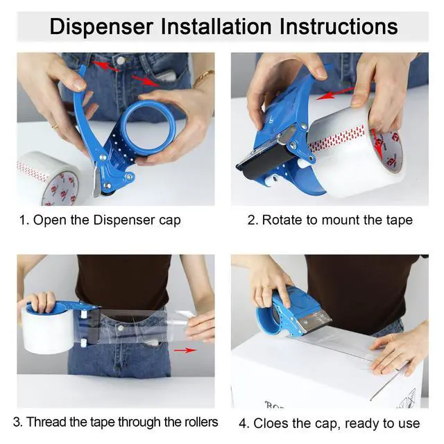 Alt view image 3 of 7 - 3 Inch Wide Packing Tape with Dispenser,2.4 Mil x 55 Yards Heavy Duty Packaging Tape Refill for Shipping,Industrial Grade,Urtal Strong Boxing Tape for Moving,Mailing and Storages (Clear)