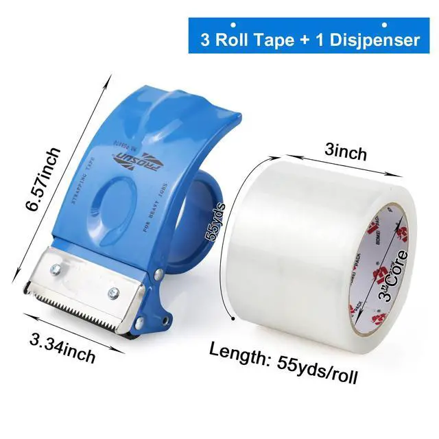 Alt view image 2 of 7 - 3 Inch Wide Packing Tape with Dispenser,2.4 Mil x 55 Yards Heavy Duty Packaging Tape Refill for Shipping,Industrial Grade,Urtal Strong Boxing Tape for Moving,Mailing and Storages (Clear)