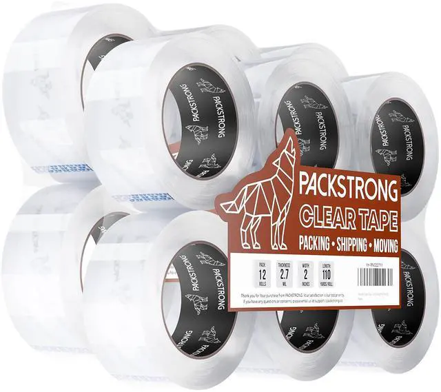 Main image of Industrial Grade Clear Packing Tape 12 Rolls - Extra Long 110 Yards per Roll - 2" Wide x 2.7 mil Thick, Acrylic Adhesive Heavy Duty Tape for Box Office Moving Packaging Shipping