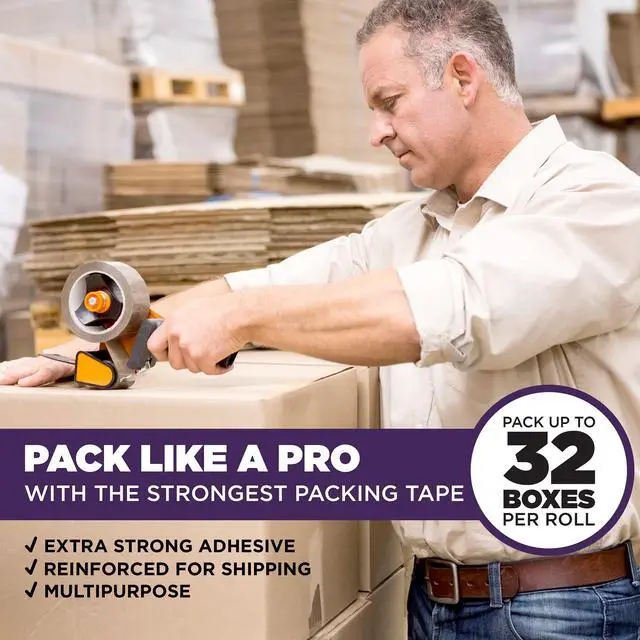 Alt view image 2 of 7 - Clear Packing Tape Ultra Thick | 60 Yards Per Roll (6 Rolls) | 2 Inch Wide Heavy Duty Packing Tape 3.2mil Strong Adhesive for Moving Boxes, Shipping Cartons, Office Use, Sealing (360 Yards)