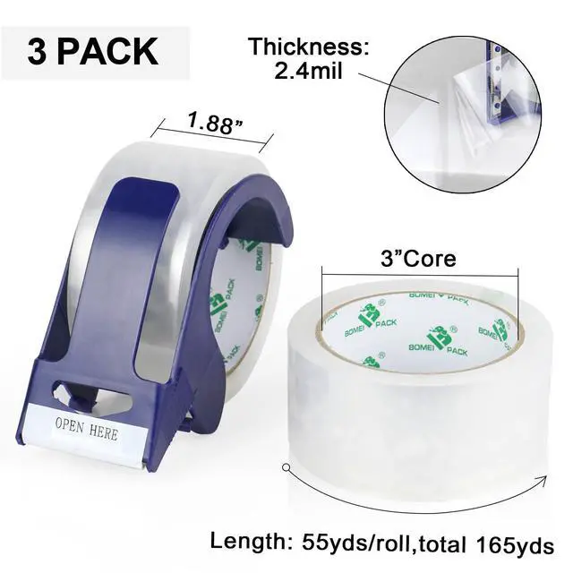 Alt view image 2 of 7 - Packing Tape with Blue Dispenser Clear Packaging Tape for Shipping Moving Strong Sealing Adhesive Industrial Depot Tapes for Storage 1.88 inch x 55 Yards, 3 Rolls