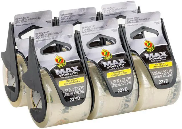 Main image of Max Strength Clear Packing Tape with Dispenser 6 Rolls of Maximum Strength Heavy Duty Packaging Tape for Shipping & Moving, Strong Packing Tape for Boxes, 1.88 Inch x 22 Yards, Clear (284983)