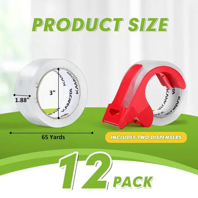 Alt view image 2 of 7 - Packing Tape, 12 Rolls Heavy Duty Clear Packaging Tape for Shipping Packaging Moving Sealing, 1.88 inches Wide, 65 Yards Per Roll, Total 780 Yards with 2 Dispensers