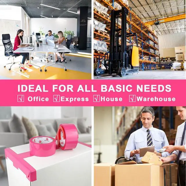 Alt view image 4 of 7 - Heavy Duty 6 Rolls Colored Moving Tape with Dispenser 1.88 Inch x 60 Yard, Pink Packaging Tape 2.4 mil Packing Tape for Shipping, Moving, Mailing & Storage
