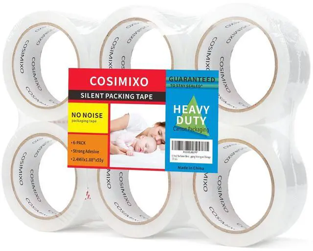 Main image of 6-Pack No Noise Silent Packing Tape 2.4mil x 1.88" x 55 Yards,Industrial Heavy Duty Noiseless Packaging Tape for Quiet Packing Shipping Moving and Storage
