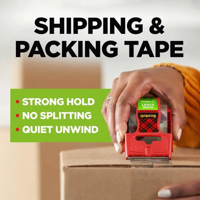 Alt view image 3 of 7 - Sure Start Packing Tape 6-Pack, 1.88 x 25 yd Rolls Quiet Easy Unwind, Strong Seal for Shipping & Moving Boxes, No Splitting or Tearing, Clear Adhesive Tape Refill for Packing/Mailing