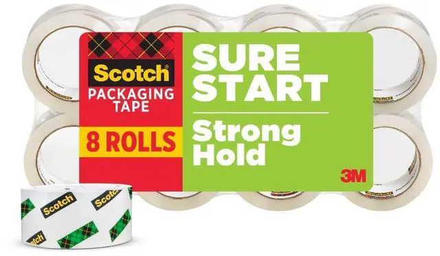 Main image of Sure Start Packing Tape, Clear, Quiet Unwind and Easy Start, 1.88 in. x 54.6 yd., 8 Tape Rolls