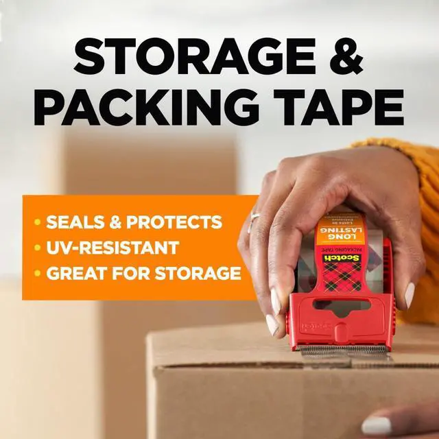 Alt view image 2 of 7 - Long Lasting Storage Packing Tape with Dispenser, 1.88 in x 22.2 yd Roll, Clear UV Resistant Adhesive for Moving, Shipping and Long-Term Storage (6 Rolls)