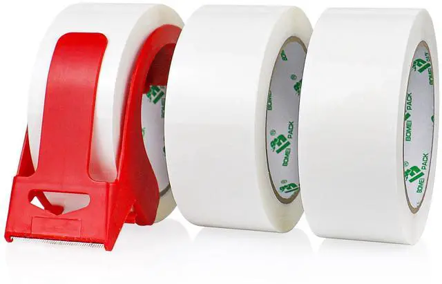 Main image of Packing Tape with Red Dispenser White Packaging Tape for Shipping Moving Strong Sealing Adhesive Industrial Depot Tapes for Storage 1.88 inch x 55 Yards, 3 Rolls
