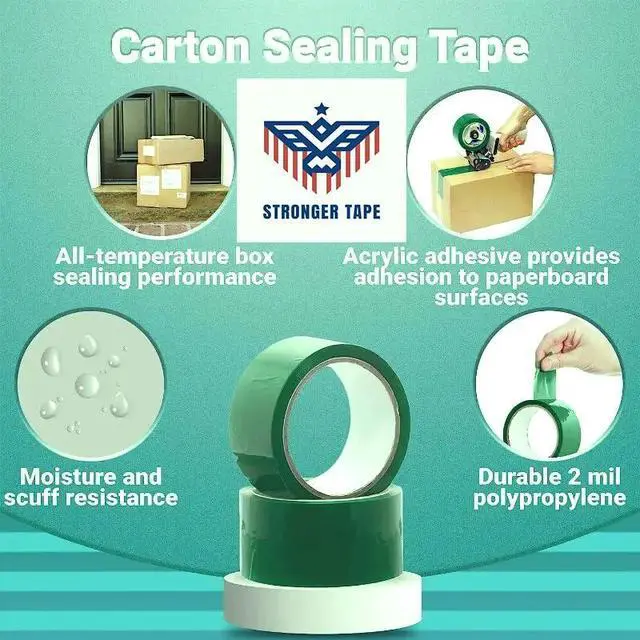 Alt view image 4 of 6 - Carton Sealing Tape,Green Packing Tape,Green Moving Tape, 2" Inch x 110 Yards, 2.0 Mil Thick, (6 Rolls) Heavy Duty Shipping Storage Tape for Carton Sealing,Packaging and Moving (Green)