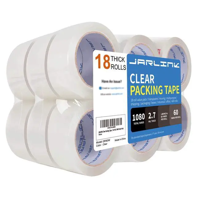 Main image of Clear Packing Tape (18 Rolls), Heavy Duty Packaging Tape for Shipping Packaging Moving Sealing, 2.7mil Thick, 1.88 inches Wide, 60 Yards Per Roll, 1080 Total Yards