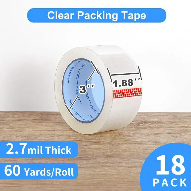 Alt view image 2 of 7 - Clear Packing Tape (18 Rolls), Heavy Duty Packaging Tape for Shipping Packaging Moving Sealing, 2.7mil Thick, 1.88 inches Wide, 60 Yards Per Roll, 1080 Total Yards